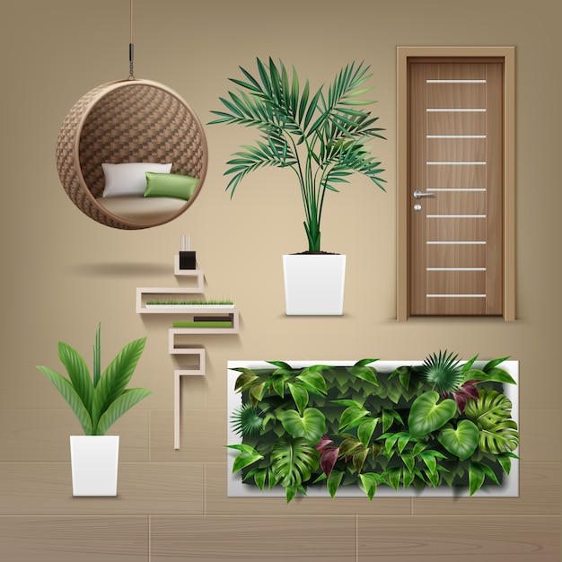 Vector gratuito conjunto de muebles de interior en estilo eco-minimalismo