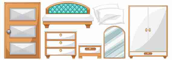 Vector gratuito conjunto de muebles interiores en estilo de dibujos animados