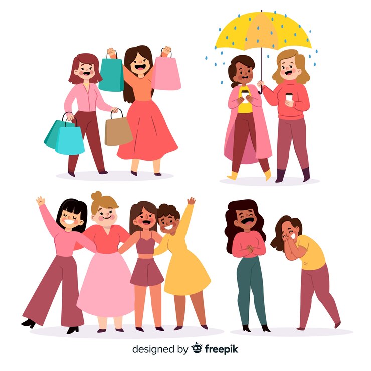 Vector gratuito conjunto de mujer joven pasar tiempo juntos