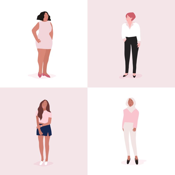 Vector gratuito conjunto de mujeres fuertes cuerpo completo vector