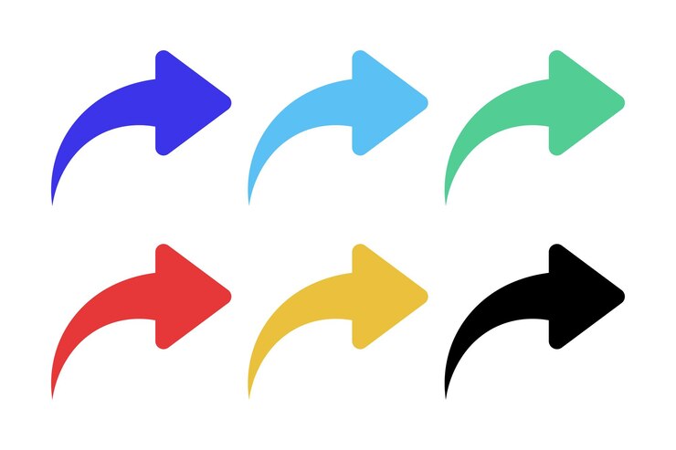 Vector gratuito conjunto multicolor de flecha curva hacia la derecha