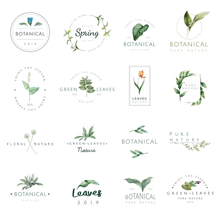 Vector gratuito conjunto de naturaleza y logotipo de la planta.