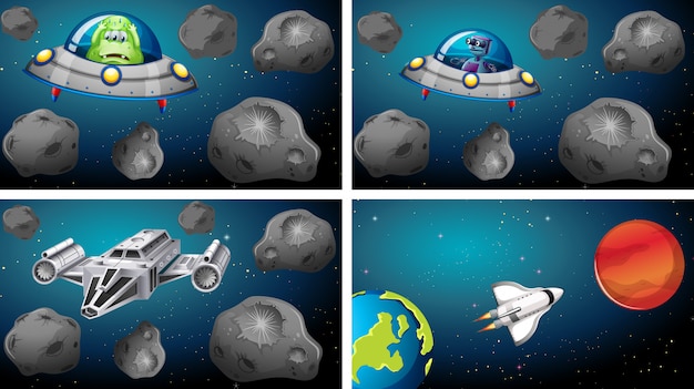 Conjunto de naves espaciales en escena
