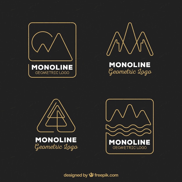 Vector gratuito conjunto negro y dorado de logotipos monoline