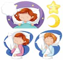 Vector gratuito conjunto de niña durmiendo bien por la noche