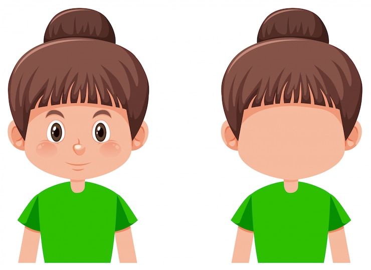 Vector gratuito conjunto de niña con pelo moreno bollo.