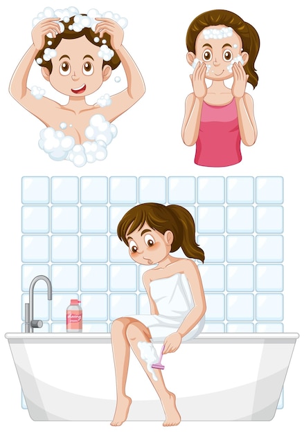 Vector gratuito conjunto de niña con pubertad y cambio.