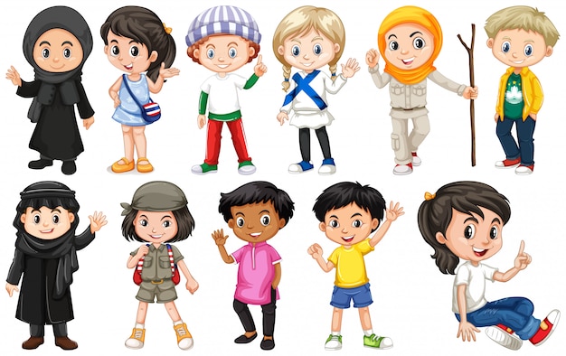 Conjunto de niños de diferentes países.