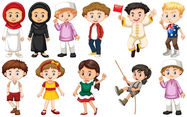 Vector gratuito conjunto de niños de diferentes países.