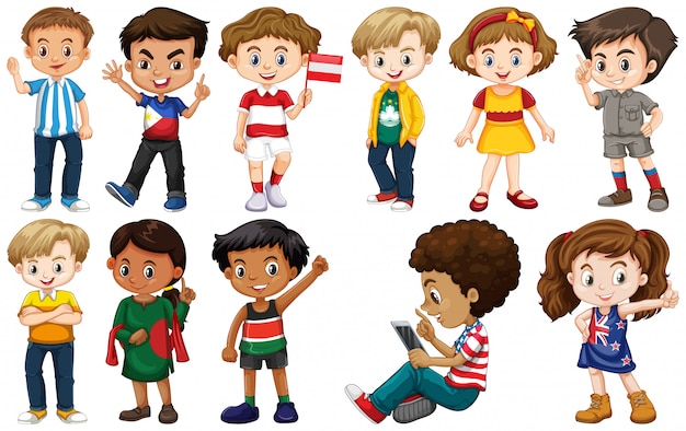 Conjunto de niños de diferentes países.