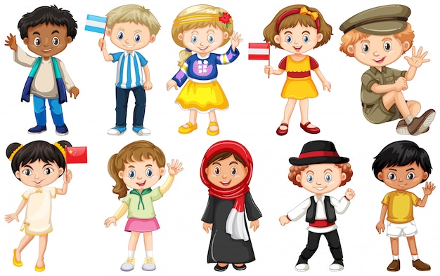 Vector gratuito conjunto de niños de diferentes países.