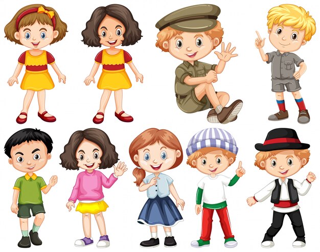Conjunto de niños felices haciendo diferentes acciones