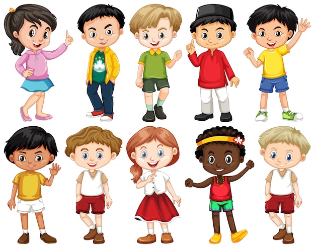 Conjunto de niños felices haciendo diferentes acciones