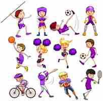 Vector gratuito conjunto de niños jugando diferentes tipos de deportes