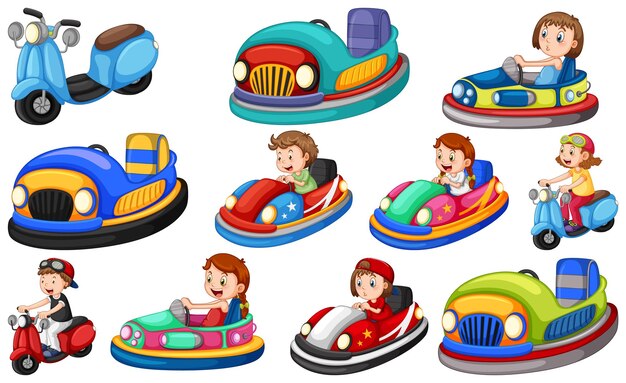 Conjunto de niños montando GoKart