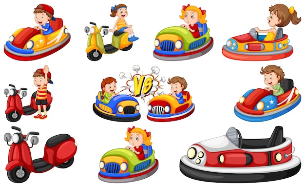 Conjunto de niños montando GoKart