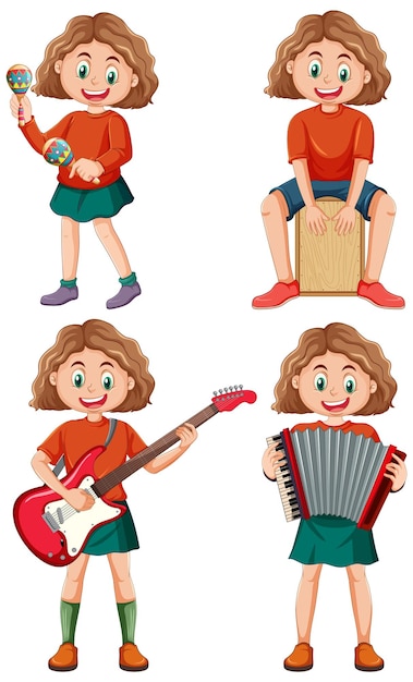 Conjunto de niños tocando diferentes instrumentos musicales.