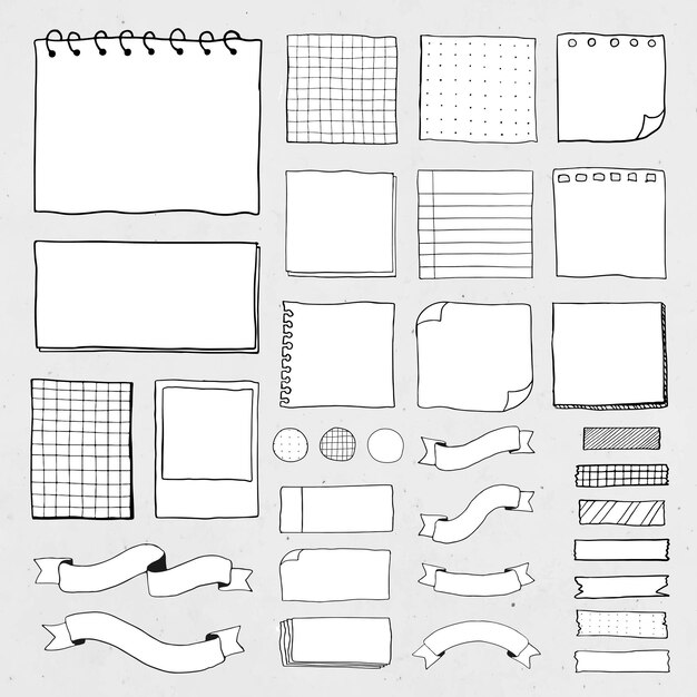 Conjunto de notas de papel recordatorio en blanco