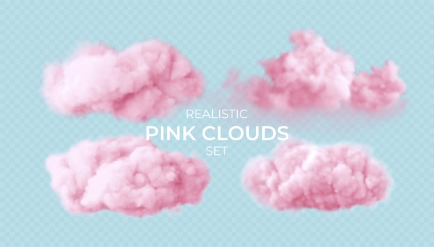 Conjunto de nubes esponjosas rosa realistas aislado en transparente