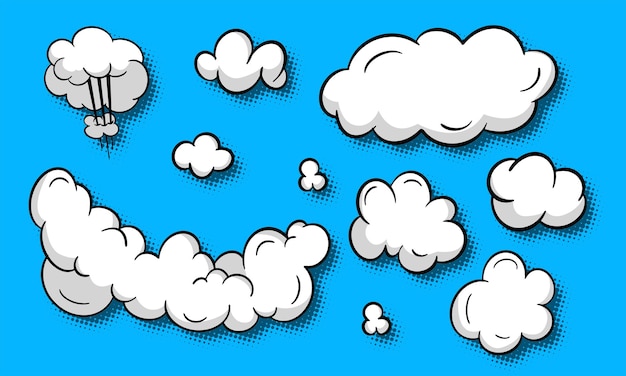 Vector gratuito conjunto de nubes con estilo pop art