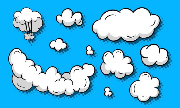 Conjunto de nubes con estilo pop art