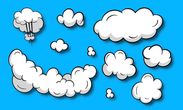 Conjunto de nubes con estilo pop art