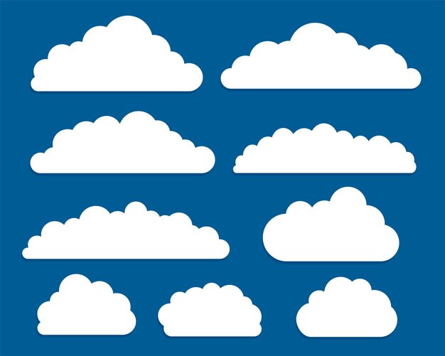 Conjunto de nubes planas blancas