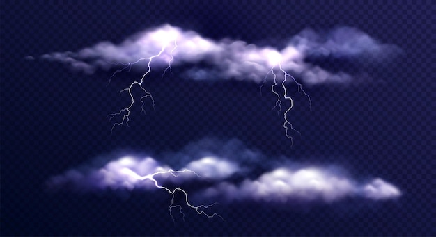 Vector gratuito conjunto de nubes de tormenta en la oscuridad.