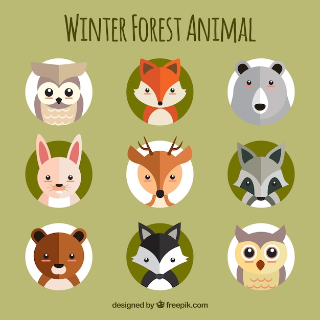 Vector gratuito conjunto de nueve animales de invierno