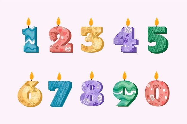 Conjunto de números de cumpleaños dibujados a mano