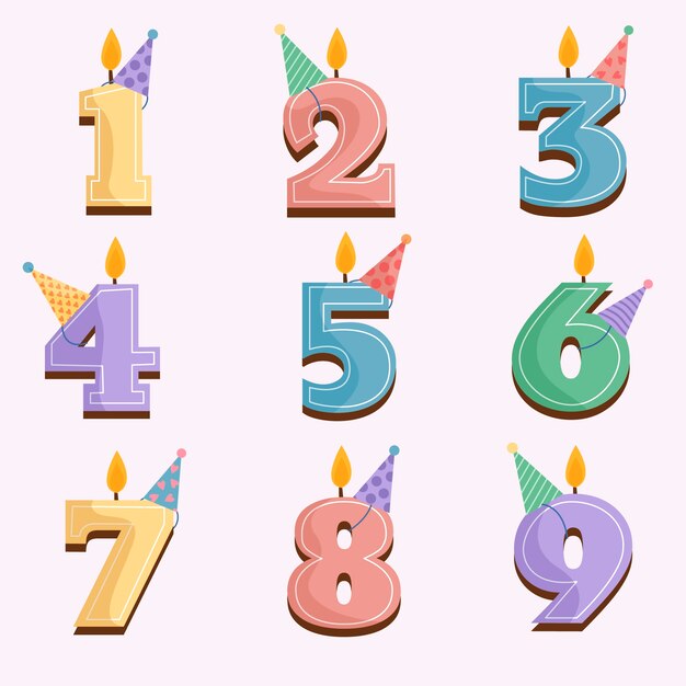 Conjunto de números de cumpleaños dibujados a mano