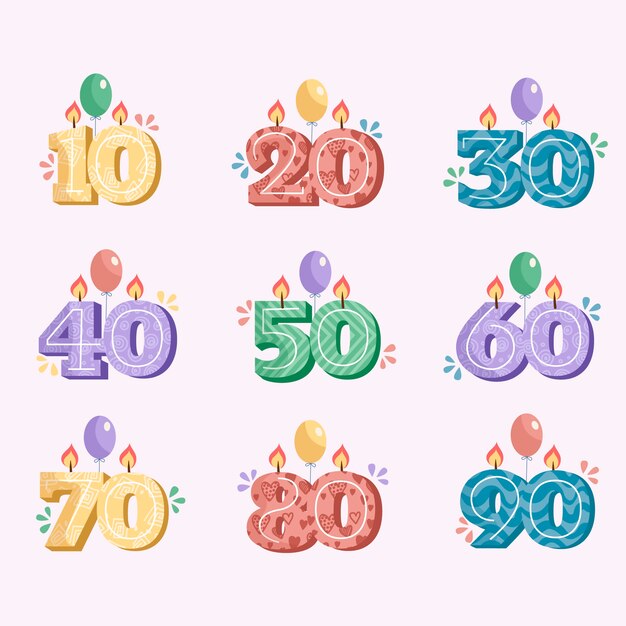 Conjunto de números de cumpleaños dibujados a mano
