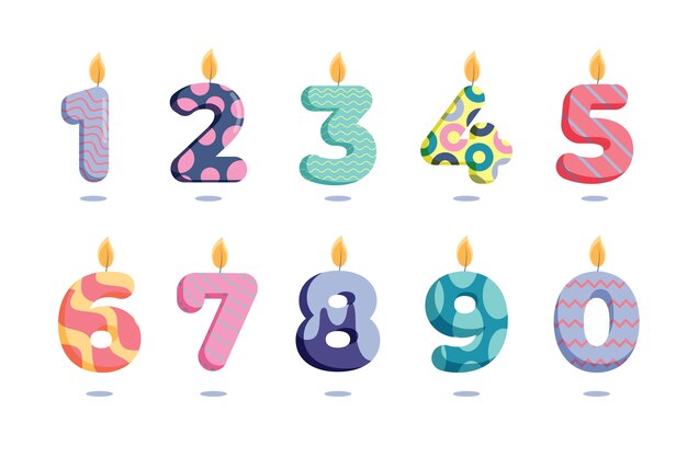 Conjunto de números de cumpleaños dibujados a mano