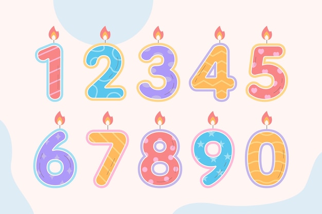Conjunto de números de cumpleaños dibujados a mano