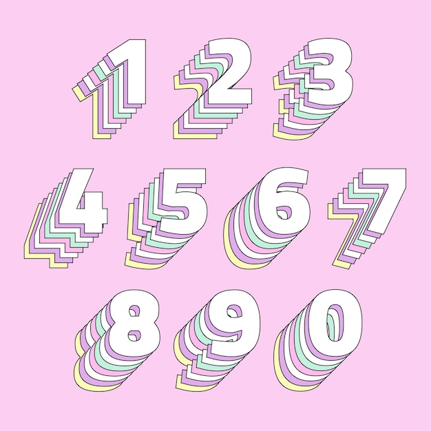 Conjunto de números pastel en capas tipografía estilizada