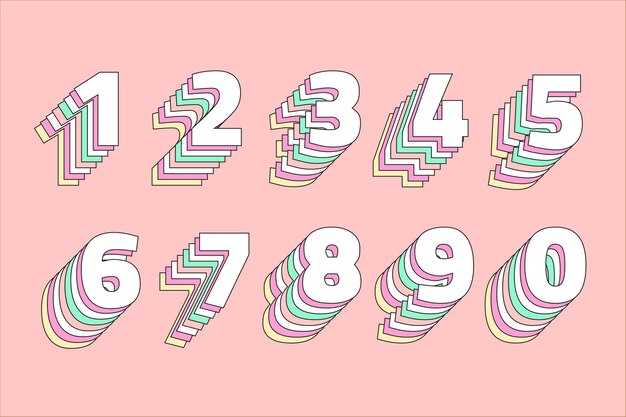 Conjunto de números pastel en capas