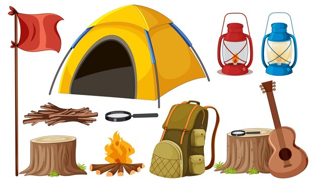 Conjunto de objetos para acampar
