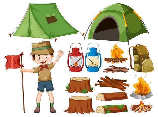 Conjunto de objetos para acampar