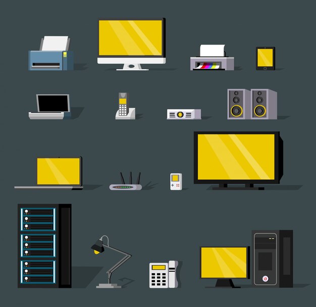 Conjunto de objetos coloridos de tecnología inalámbrica