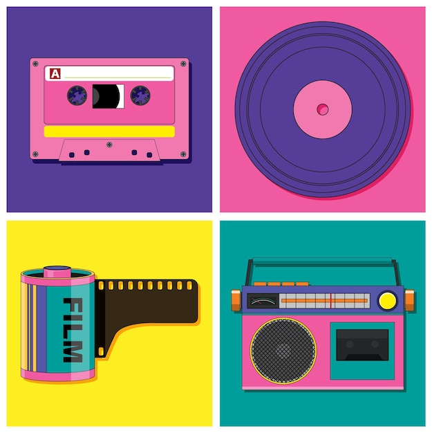 Vector gratuito conjunto de objetos de dispositivo retro