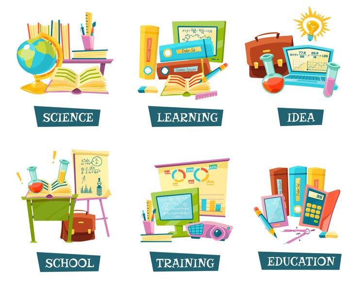 Vector gratuito conjunto de objetos de educación de formación escolar