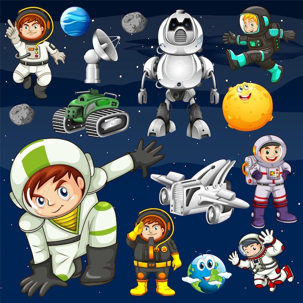 Conjunto de objetos espaciales en el espacio.