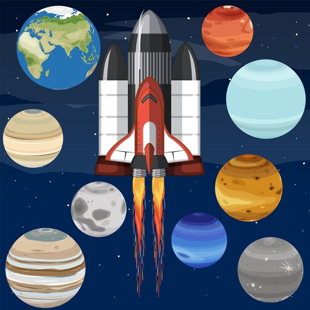 Conjunto de objetos espaciales en el espacio.
