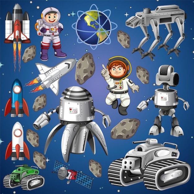 Vector gratuito conjunto de objetos espaciales en el espacio.