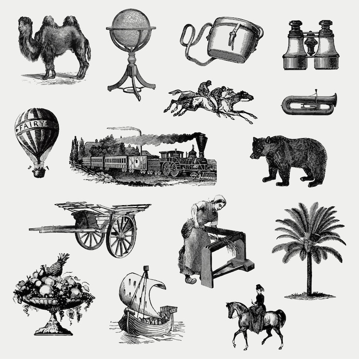 Vector gratuito conjunto de objetos europeos vintage