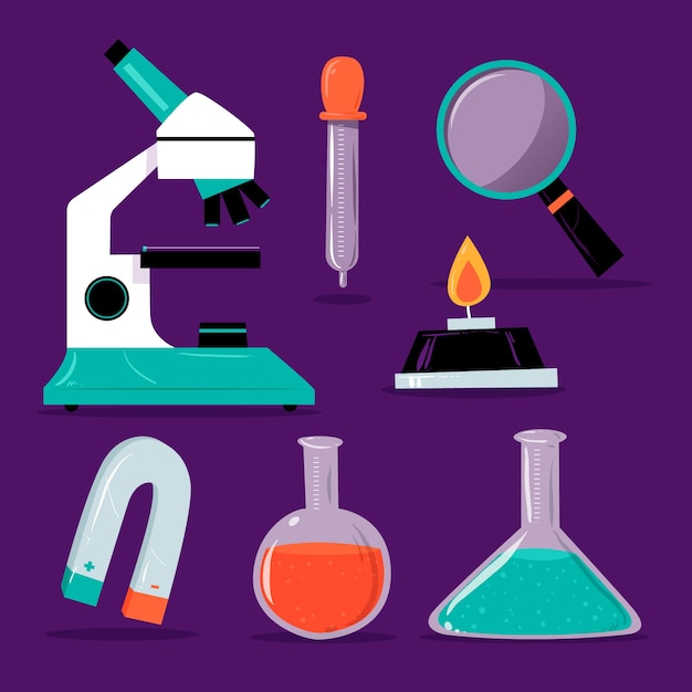 Conjunto de objetos de laboratorio de ciencias