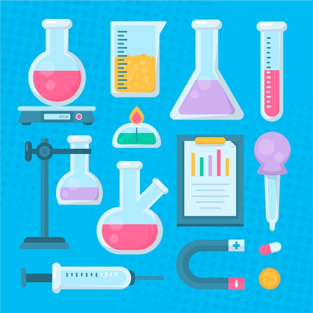 Conjunto de objetos de laboratorio de ciencias