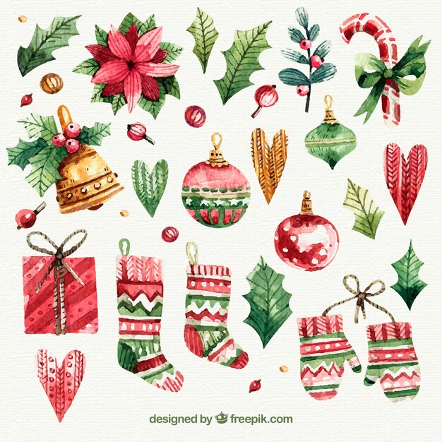 Conjunto de objetos de navidad dibujados a mano