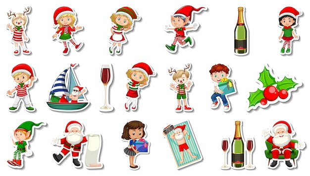 Conjunto de objetos navideños y personajes de dibujos animados.