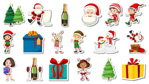 Conjunto de objetos navideños y personajes de dibujos animados.
